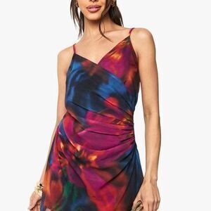 NWT Floral Chiffon Ruched Side Mini Dress Women’s Size 14